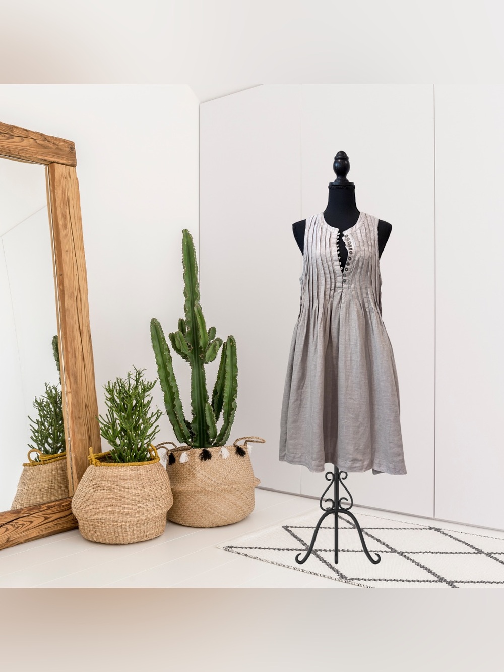 By Anthropologie Linen Sleeveless Pleated Shift Dress